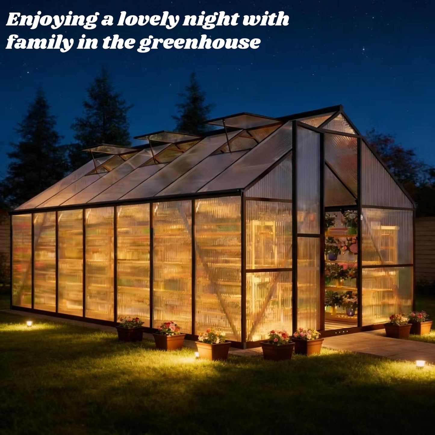 8 x 14 FT Greenhouse for Outdoors, Polycarbonate Greenhouse with Quick Setup Structure and Roof Vent, Aluminum Large Walk-in Green House for Outside Garden Backyard, Dark Gray