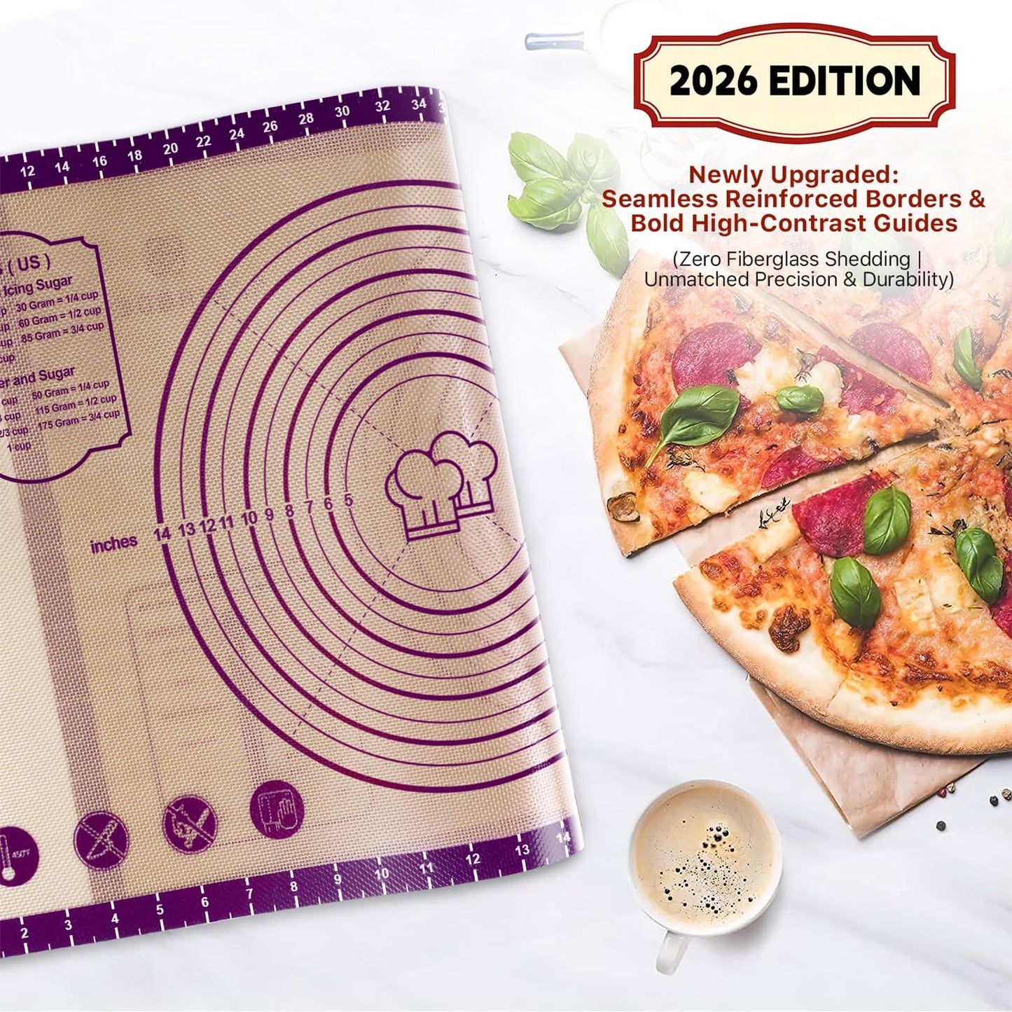 Baking Mat, 26" x 16" Silicone Extra Large Non Stick Baking Sheet Mat with Measurement Non-slip Dough Rolling Mat,Reusable Food Grade Silicone Counter Mat for Making Cookies,Macarons,Bread and Pastry