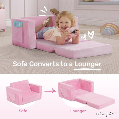 Dream On Me Nestle Kids, Cozy Single Seater, 2-in-1 Convertible Chaise Lounger, High-Density Foam, Sofa Bed Couch, Machine-Washable Fabric Cover, Pink