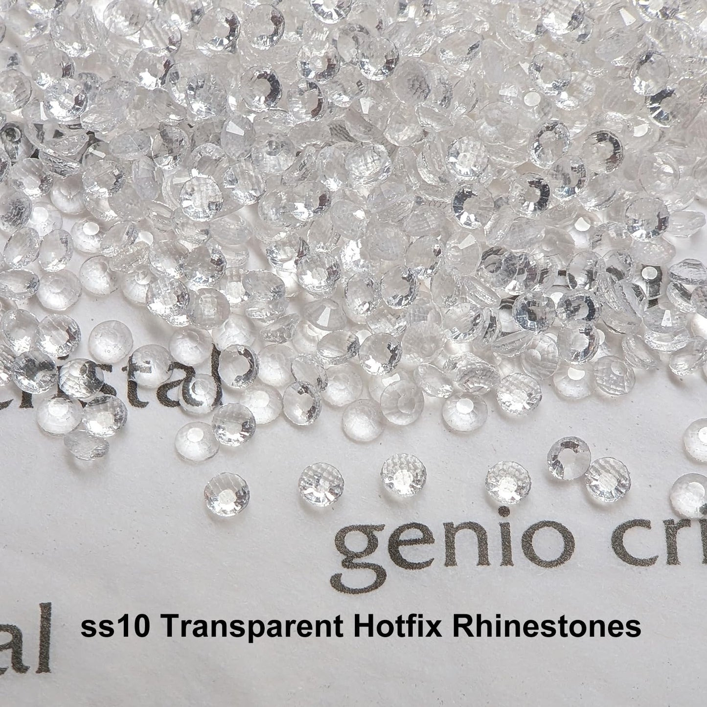 Genio Cristal SS10 Transparent Ultra Hotfix Rhinestones with Blank Rhinestone Sheet & Transfer Tape – 3600pcs – Machine Washable DIY Heat Press Kit