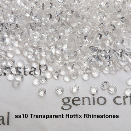 Genio Cristal SS10 Transparent Ultra Hotfix Rhinestones with Blank Rhinestone Sheet & Transfer Tape – 3600pcs – Machine Washable DIY Heat Press Kit