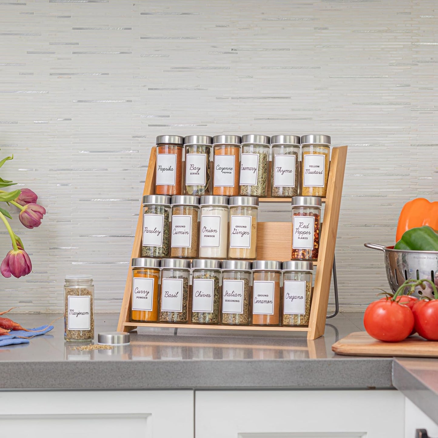 18 5-Year Countertop Orii Jar Bamboo Compact Spice Rack with Spices Included & Free Spice Refill Program for or Kitchen