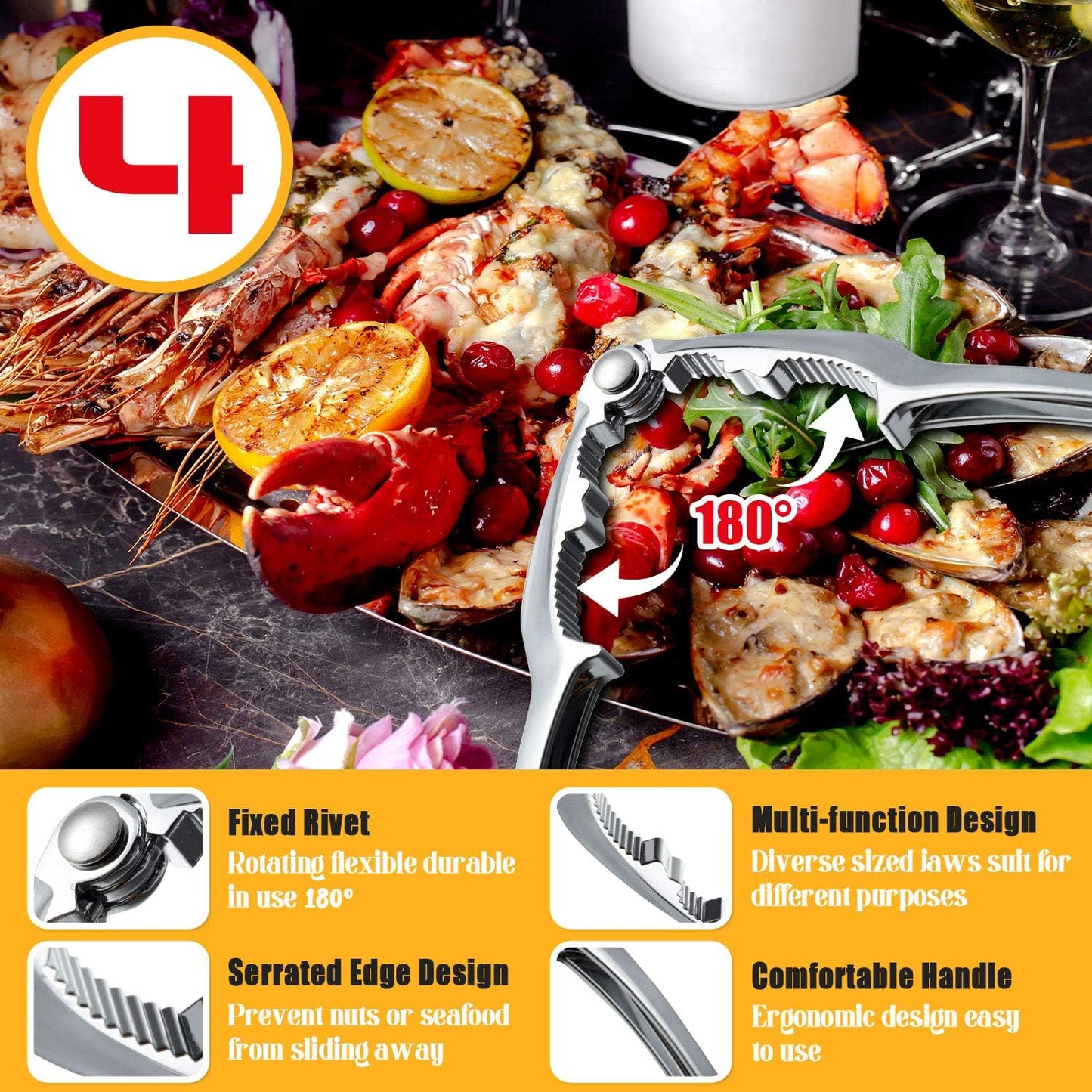 20 5 15 Set, Pcs Crab Crackers, Crab Cracker & Seafood Needles, Stainless Steel Seafood Crackers, Lobster Crabs Leg