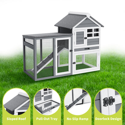 GarveeTech 2-Story Rabbit Hutch Outdoor, 45" Bunny Hutch, Small Chicken Coop Wooden with Pull-Out Tray & Ramp, Bunny Cage with Waterproof Roof, Poultry Cage for Bunnies, Chickens, Ducks, Guinea Pigs
