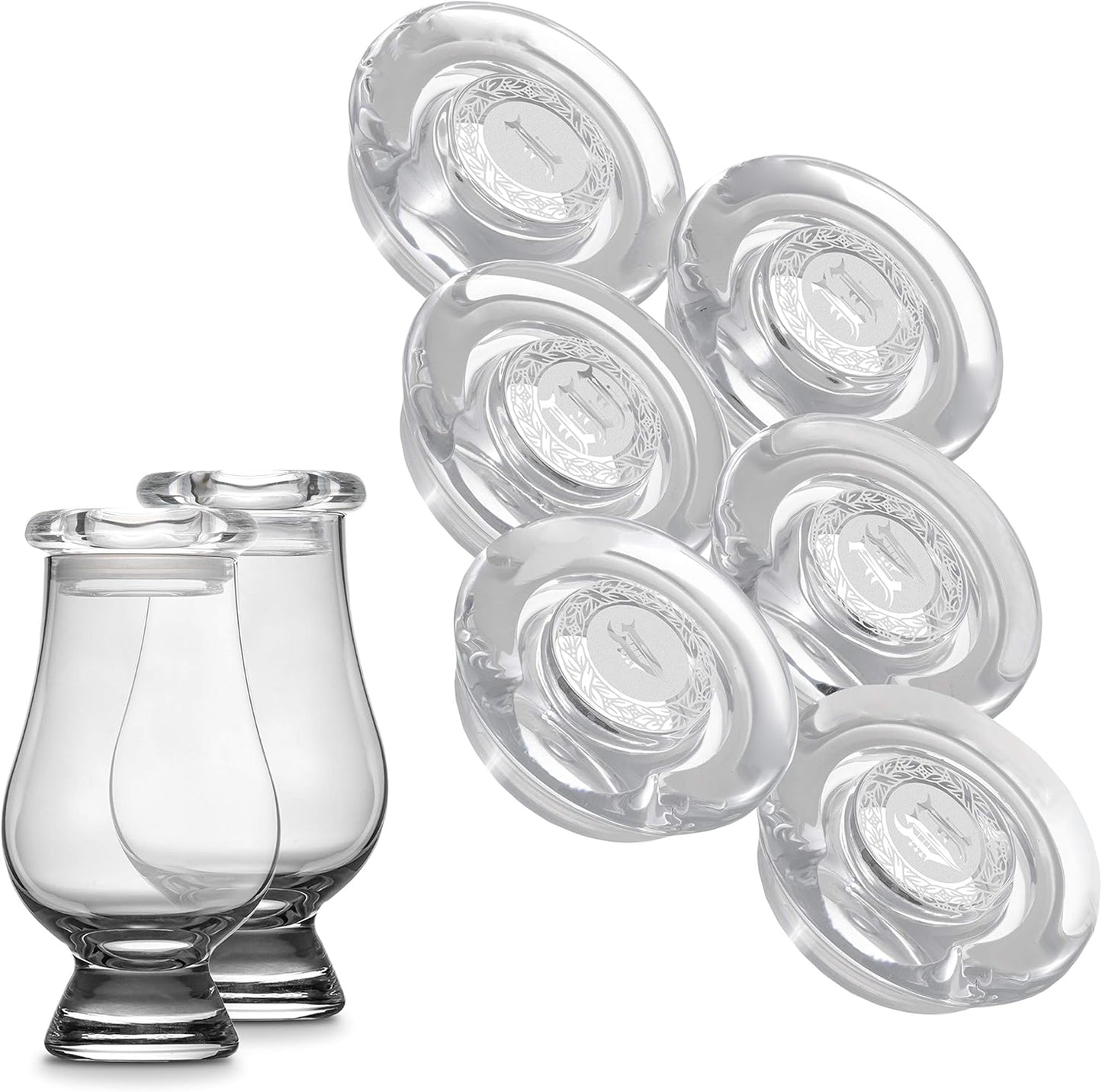 CairnCovers Glass Whiskey Glassware Lids - Glass Cap for Whisky Tasting Glasses by Cairn Craft (6 CairnCover Lids with