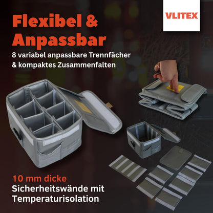 VLITEX Lithium Battery Storage Box L (Large) | Engineered in Germany | Fireproof E-Fiberglass & Silicone Blend | Certified Lipo Safe Bag Container