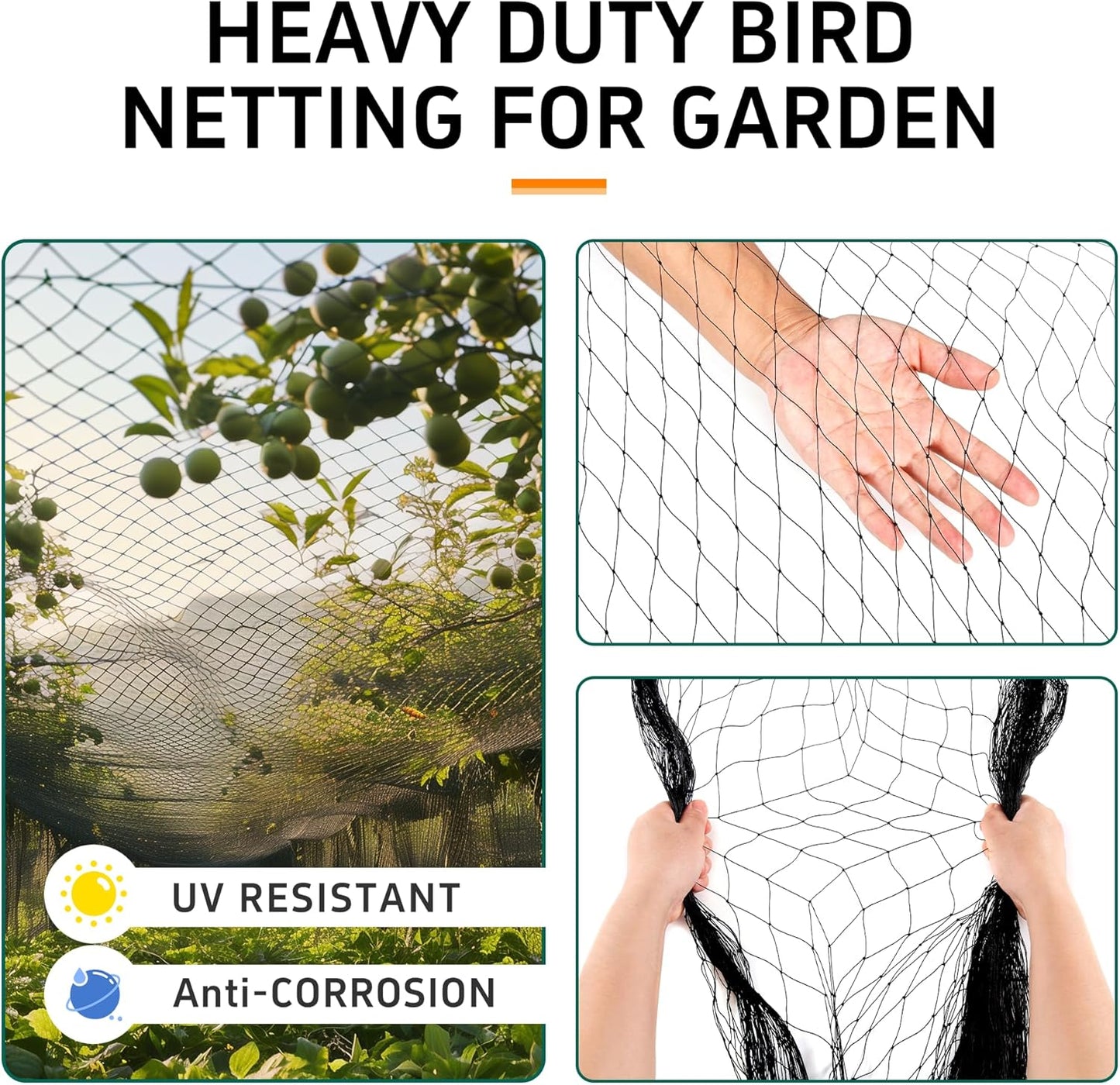 25' 50' 1" Garden Netting, x Heavy Duty Bird Netting Deer Fence Net, Mesh Poultry Netting for Chicken Coop, Run