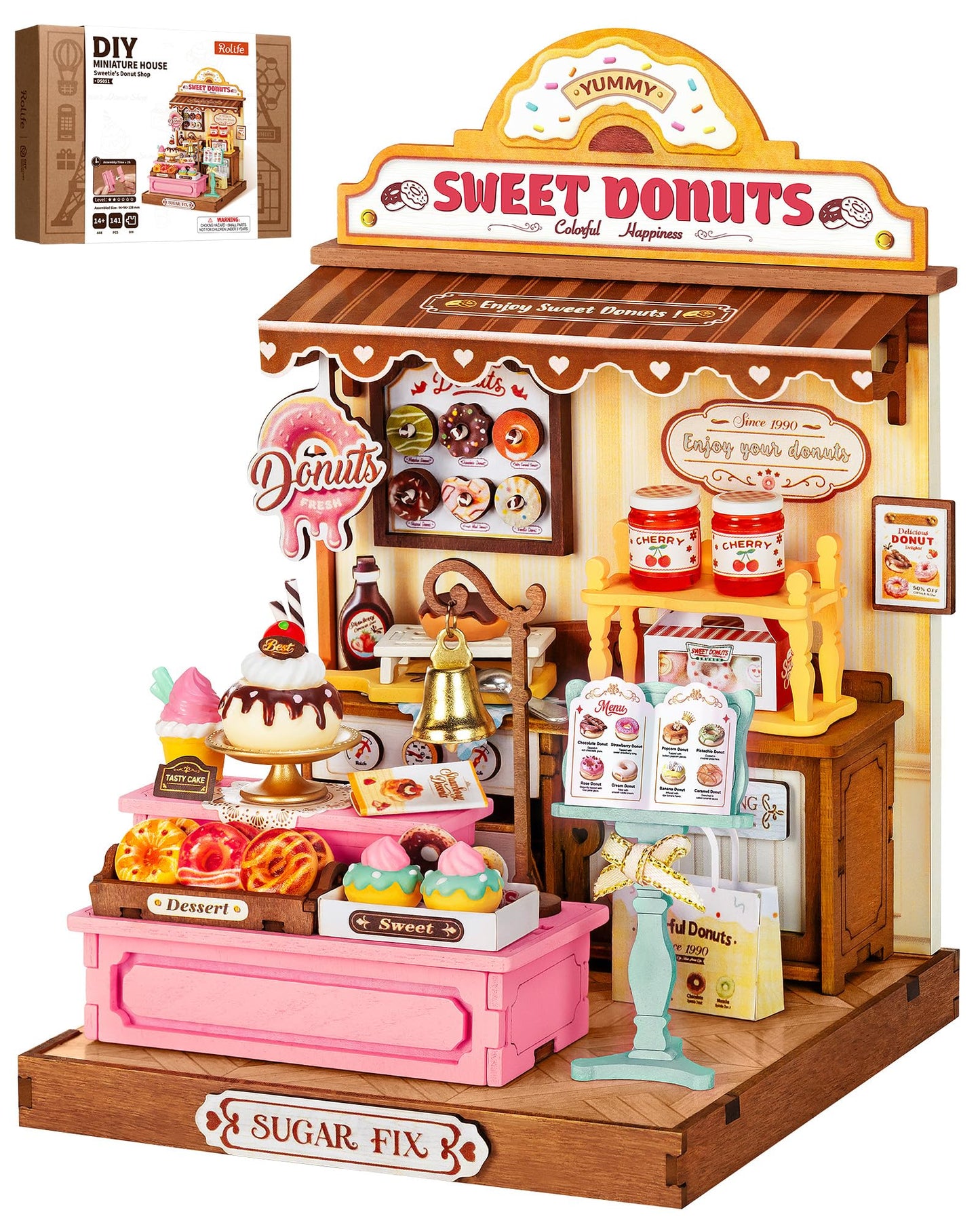 Rolife DIY Miniature Kit Mini Building Dollhouse Sweetie's Donut Shop, Miniverse Lifestyle Mini Bookshelf Decoration, DIY Hobbies for Friends (Sweetie's Donut Shop)