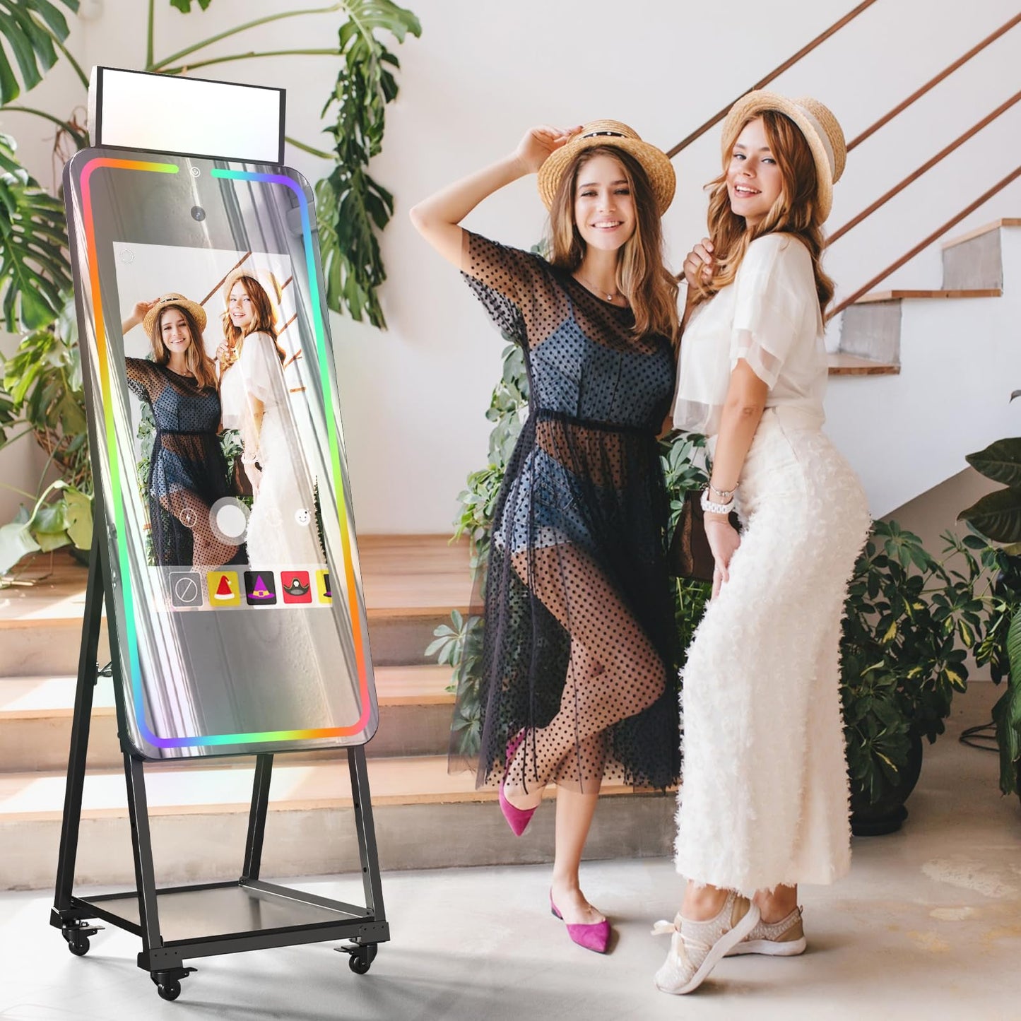 MWE Magic Mirror Photo Booth Machine Touch Screen with Printer,12MP 4K HD Camera,RGB Surround Light Music Sync,Professional Photography Light,Dual System,Software APP Remote Control (47in+Printer)