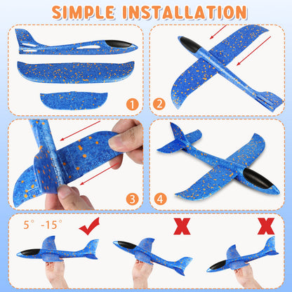 VCOSTORE 2 Pack Foam Airplanes for Kids, 17.5'' Large Throwing Foam Glider Planes Toys,Flying Styrofoam Kid Airplanes Toy for 3 4 5 6 7 8 9 10 11 12 Year Old Boys Girls with Outdoor Sports Play