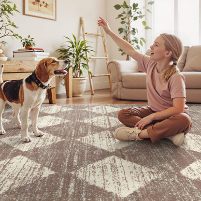 Lahome Zelie Moroccan Treills Runner Rug, 2x6 Beige Washable Rug Runner Carpet Runners for Hallway 6ft Non Skid, Checkered Kitchen Bathroom Non Skid Runners for Bedroom Hallway Entryway