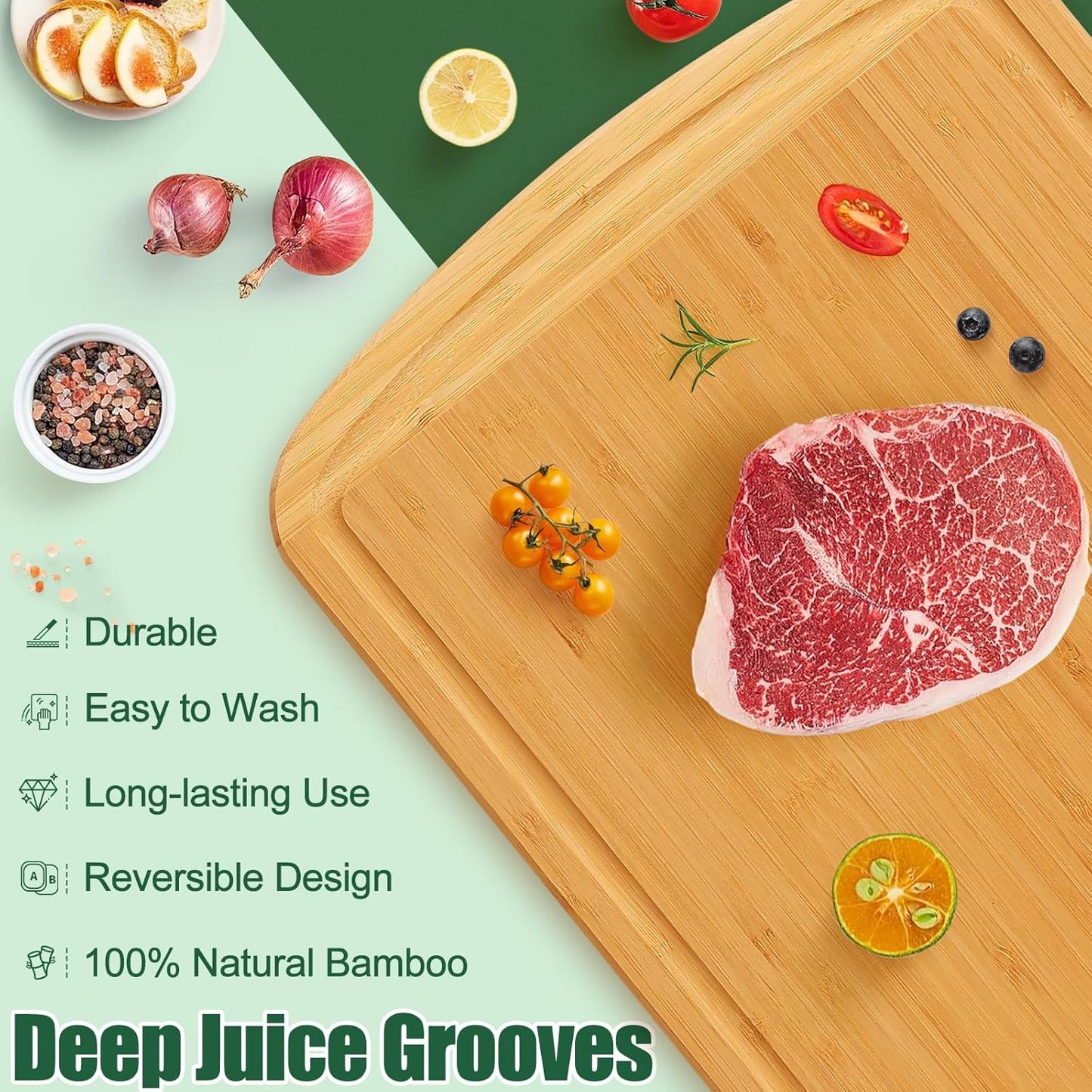 18x12.5" Homaxy Extra Large Bamboo Cutting Boards for Kitchen, Wood XL Cutting Board with Juice Groove, Butcher Block