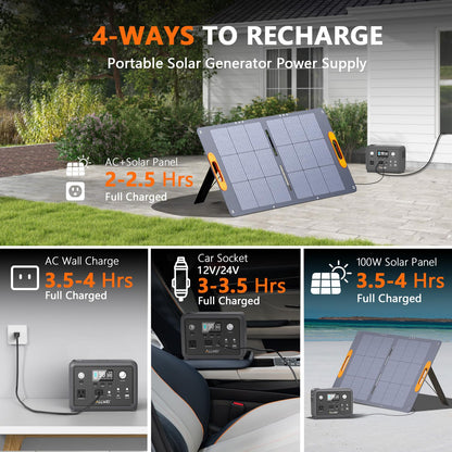 ALLWEI Portable Power Station 300W (Peak 600W) Upgraded, 256Wh LiFePO4 Battery Bank Solar-Generator with 6 Output Ports, Backup Power Supply for Camping Travel Blackout Home Use (Solar Panel Optional)