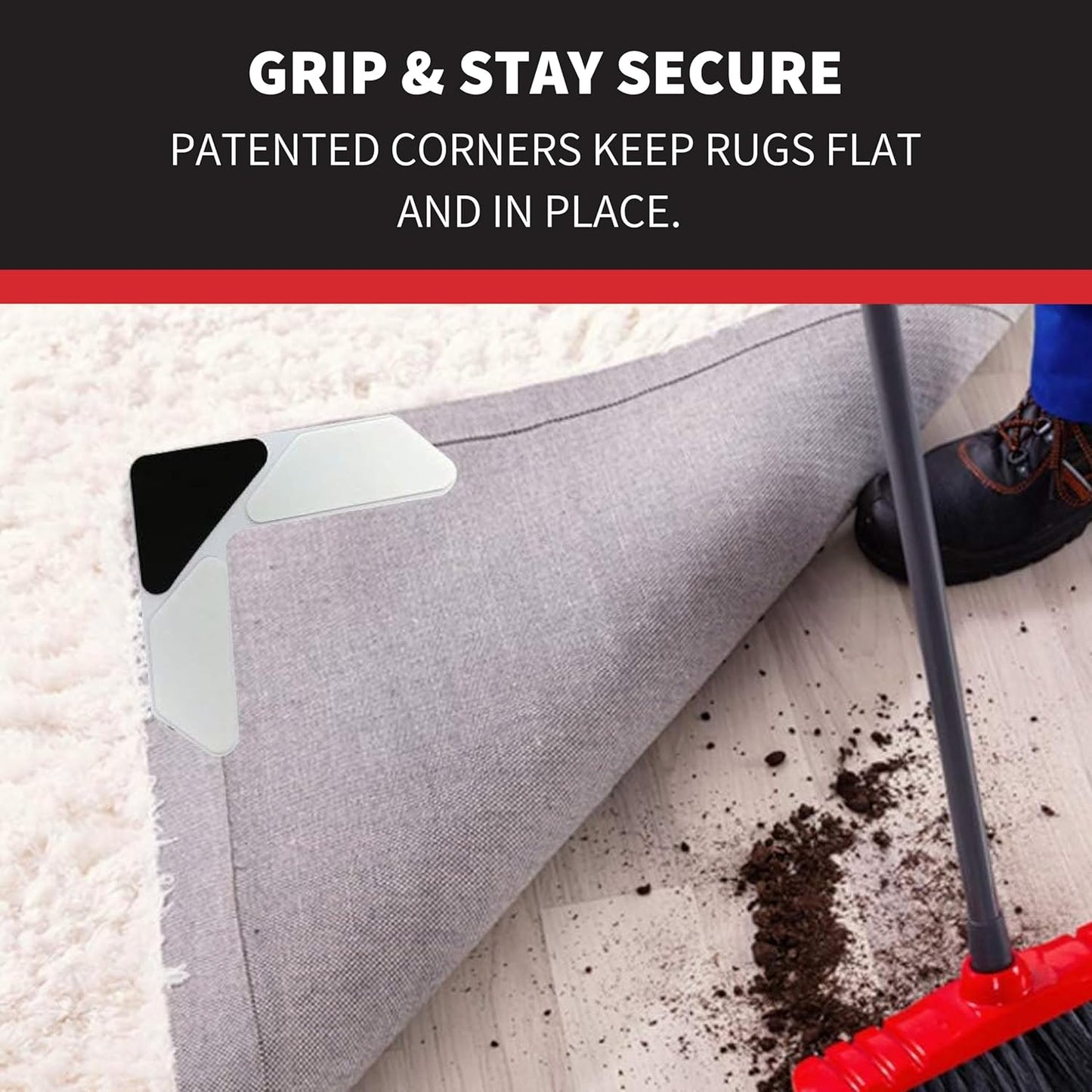 StepNGrip Rug Corner Grippers 4-Pack, Reusable Carpet Grip Pads to Hold Rugs in Place, 6.5 x 6.5 Inches