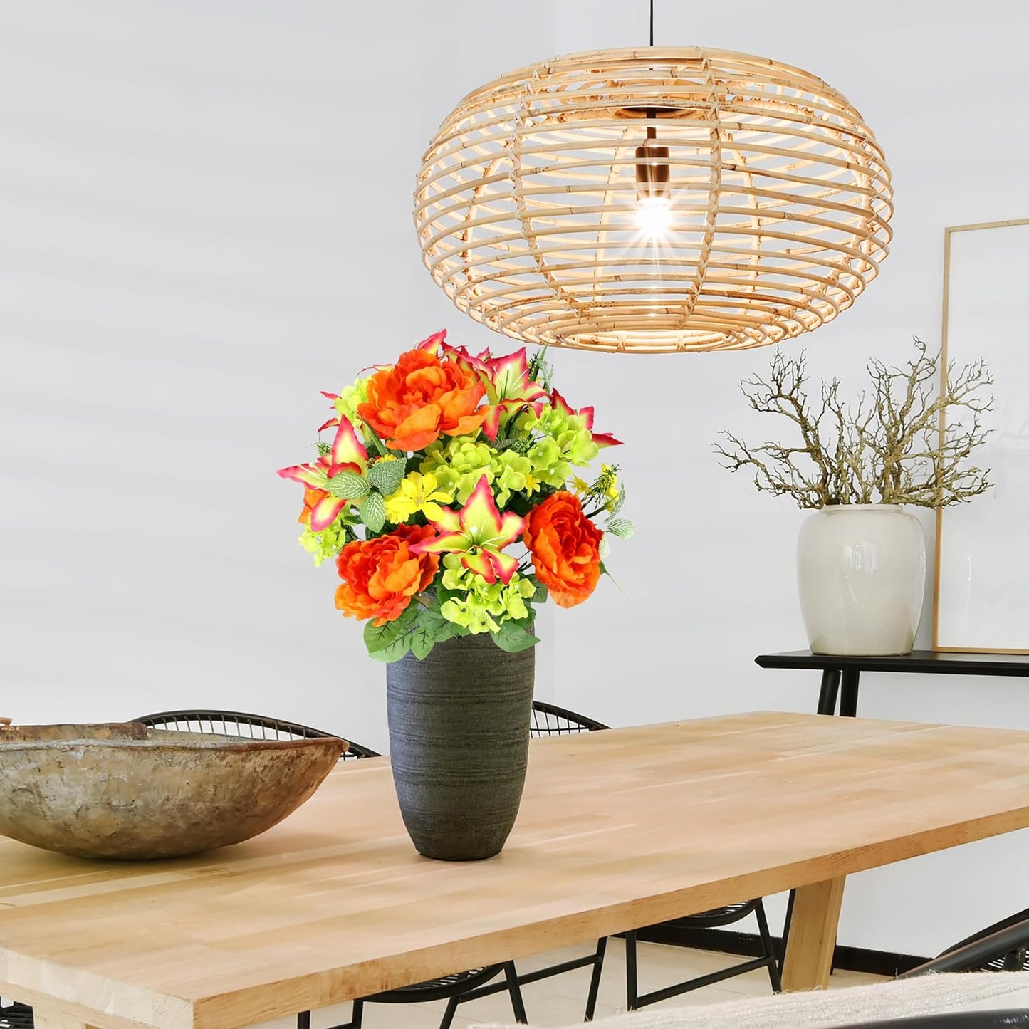 Admired By Nature Spring Bush Artificial Hydrangea Flowers - Yellow/Orange/Beauty/Kiwi