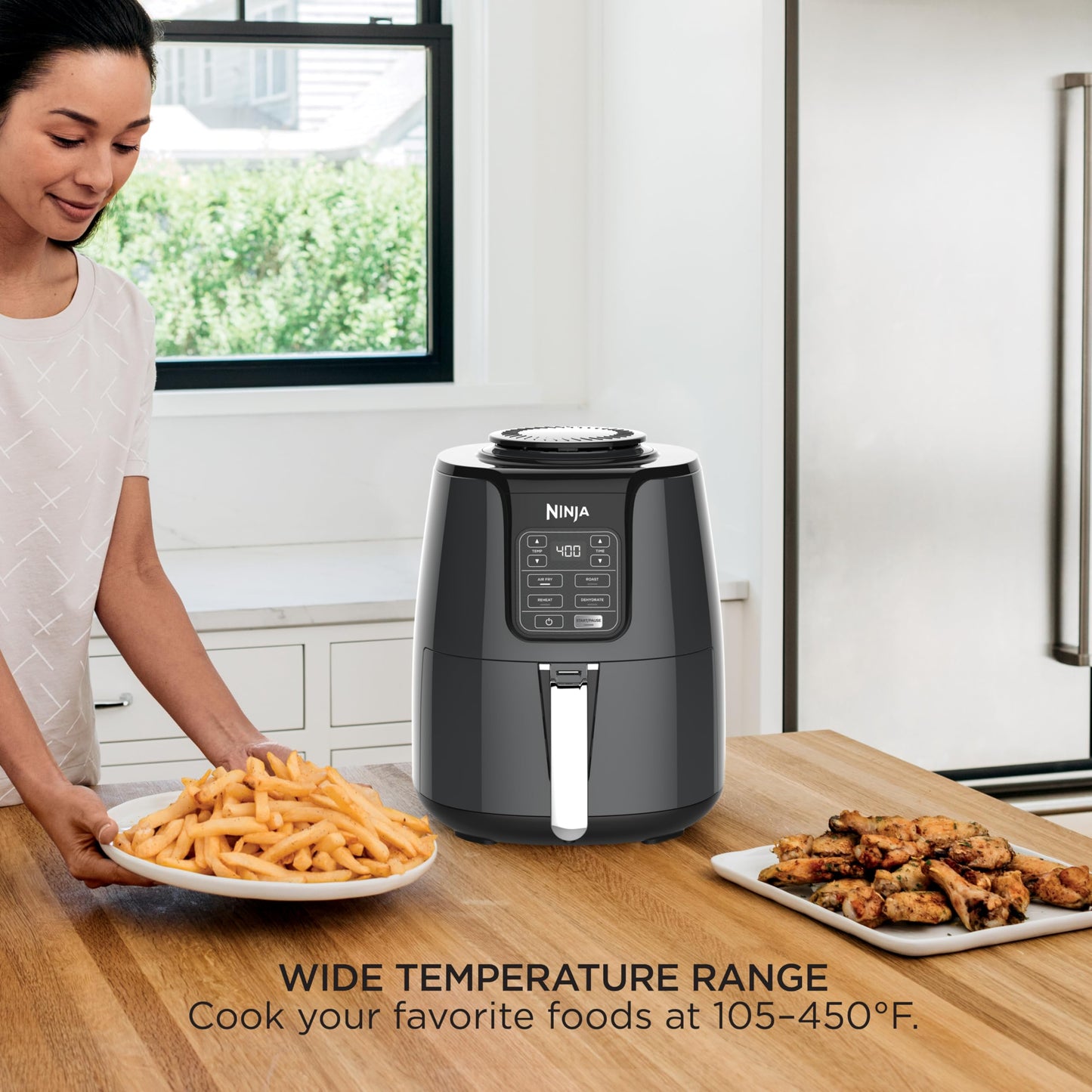 Ninja Air Fryer | 4 QT Capacity | 4-in-1 Roast, Crisp, Roast, Reheats, & Dehydrates | Dishwasher Safe Parts | 105°F-400°F | Includes 20 Easy & Healthy Recipes | 1550 watt | Grey | AF101