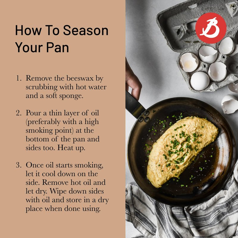 de Buyer MINERAL B Carbon Steel Omelette Pan - 9.5” Diameter, 7.7” Cooking Surface - Naturally Non-Stick Finish - Made in France