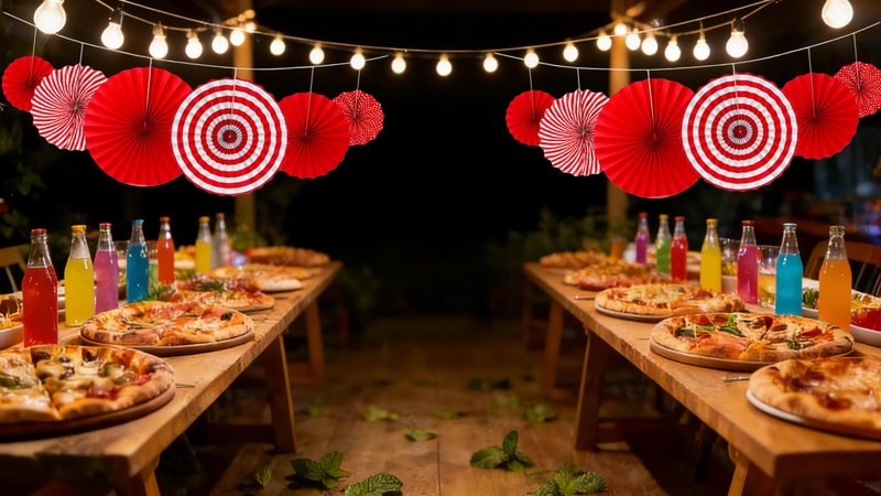 FHMUYDK 12 PCS Red Paper Fans,Round Hanging Pattern Paper Garlands Fan Party Decorations for Wall Decor Birthday Wedding BBQ Baby Shower Pizza Party Home Decor