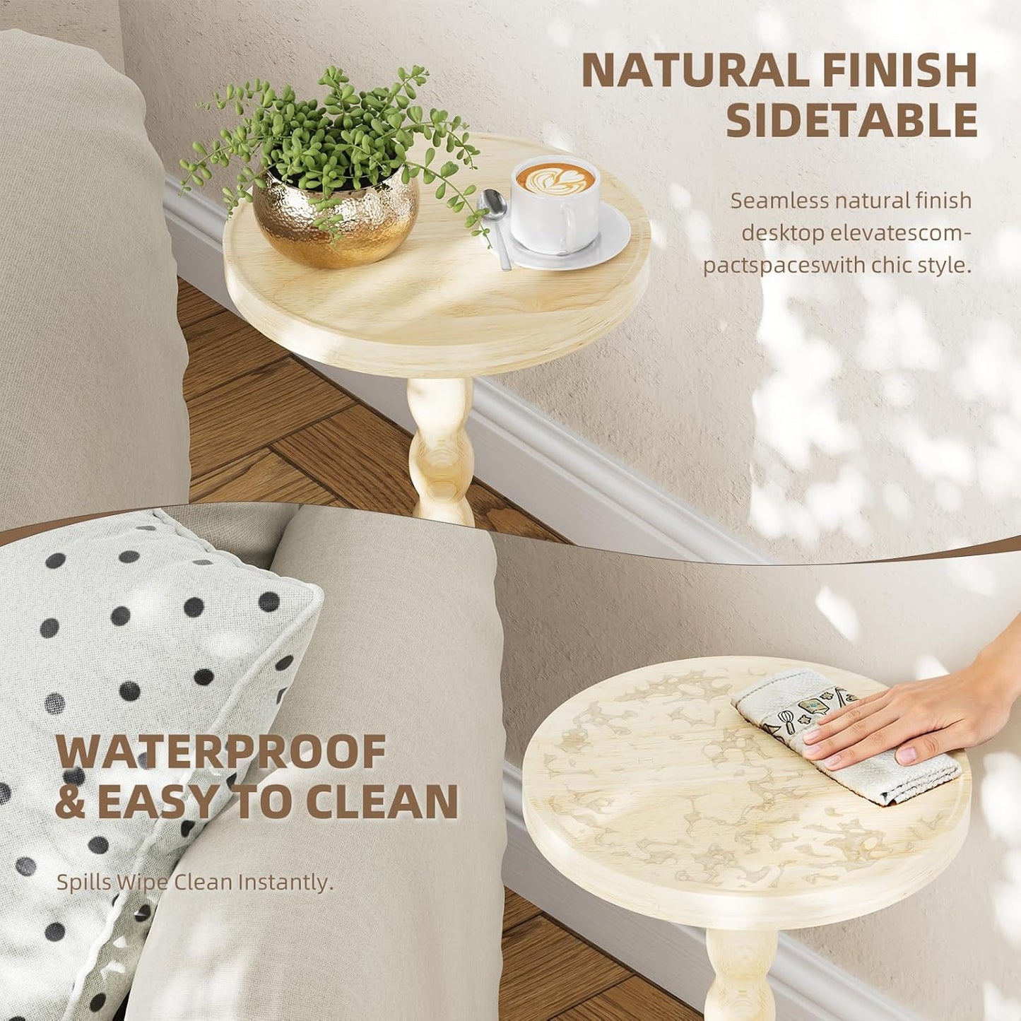 Simple Trending Round Side Table, Small Drink Table, Beside End Table with Pedestal Accent, Coffee Table for Small