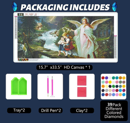 JesMolla DIY 5D Full Round Diamond Painting by Number Kits for Adults, Diamond Painting Kits Round Full Drill Diamond Art Kit Picture Craft for Home Wall Art Decor (Guardian Angel)