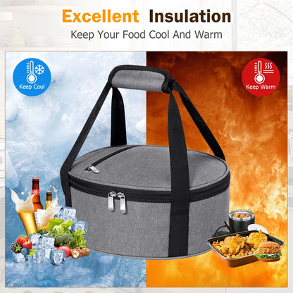 MIAOJIE Round Insulated Casserole Carrier, Pie Carrier Bag, Portable Casserole Carrier for Hot or Cold Food Lunch Tote, Lunch Bag for Parties Picnic, Fits 12.5" Baking Dish, Grey