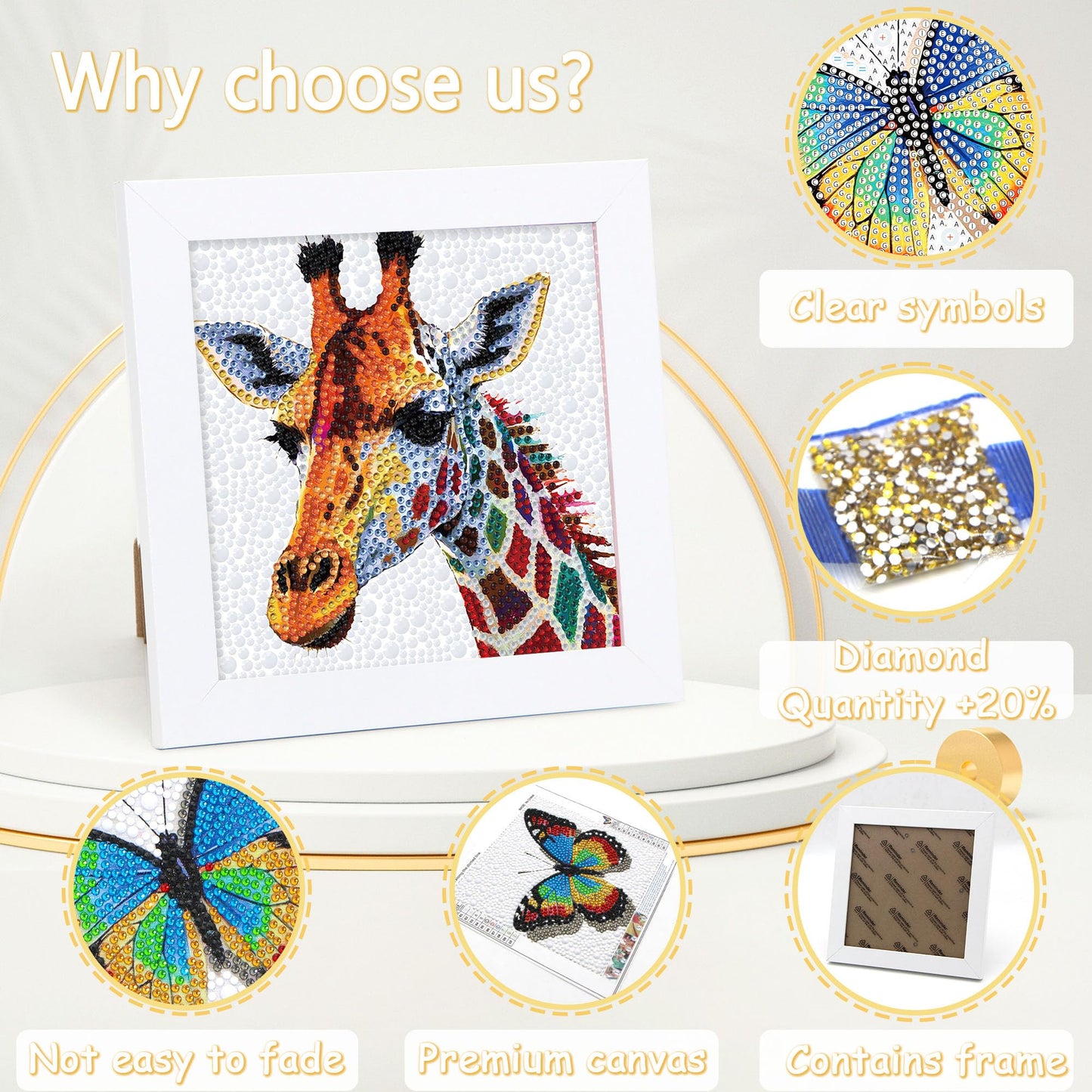 lesaonsy Diamond Art Kit with Frame - 6x6 Inch Pre-Framed Animal Canvas | Gift Set for Teens, Boys, Gilrs, Adults (Beginner-Friendly, 1-3 Hour Craft) | Resin Drills & Tools Included (Giraffe)