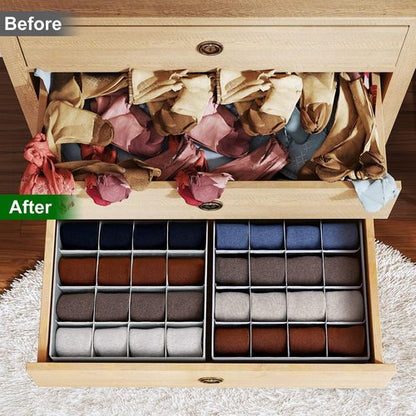 Homsorout Sock Organizers - 64-Cell Fabric Drawer Dividers for Socks & Ties | 4 Pack in Black