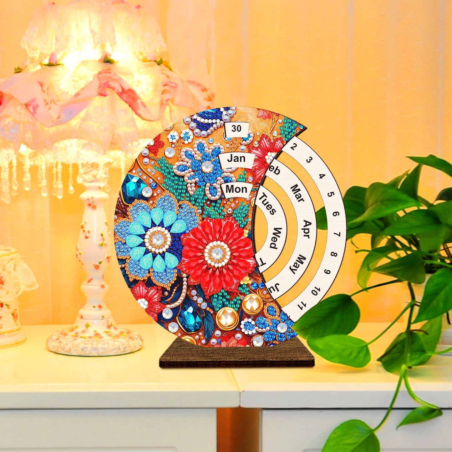 F-CANLAN 5D Diamond Painting Decorations Ornaments - Flower Calendar Decorated Desktop Diamond Art Painting by Numbers Calendar Decorated Desktop Diamond Art Kits for Adult Room Decor (19X18 CM)