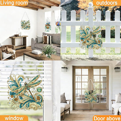LPDJITO Dragonfly Diamond Painting Kits Hanging Pendant, Flower & Dragonfly Crystal Diamond Art Hanging Sign, Double-Sided Pattern Craft Ornament for Home Decoration and Gift