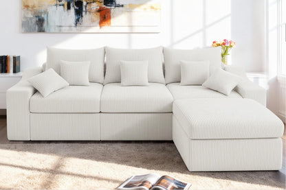 HABUTWAY 104" L Shaped Cloud Sectional Couch, Boneless Modular Sectional Sofa with Deep Seat, Corduroy Couches for Living Room, Modular Couch, No Assembly Required (Beige)