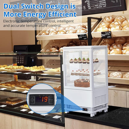 Towallmark Commercial Refrigerator Display Case, 2 Cu.Ft. Countertop Pastry Display Case, Single Door Cake Fridge Bakery Refrigerator with Double-Layered Glass Door and LED Lighting, White