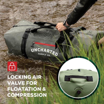 Uncharted Supply Co. The Vault Waterproof Duffel Bag - Airtight bag with Backpack Straps, Carry-On Size, Perfect for travel, boating, camping, recreation. (Black, 100L)