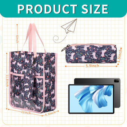 Maplerich Kids Cute Tote Bags for Boys Girls Ages 4-16,Handbags with Pencil Case, Book Tote Bags with Zipper for School and Playtime (pink)