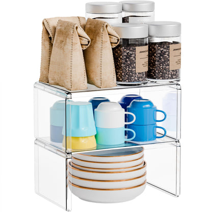 Yieach 2 Pack Acrylic Cabinet Organizer,2 Tier Stackable Shelves for Cabinets,RV Pantry Organization,Counter Space Saver Desk Organizers,Cupboard Shelf and Cabinet Stand & Risers for Mug,Cup,Dish
