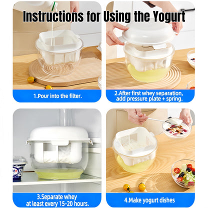 Yogurt Strainer with Spring-[2.2QT/0.56GAL] Large Capacity, [1.16QT/0.29GAL] Filter Volume, 304 Stainless Steel Mesh Yogurt Maker, BPA-Free Detachable Greek Yogurt Strainer for Homemade Thick Yogurt