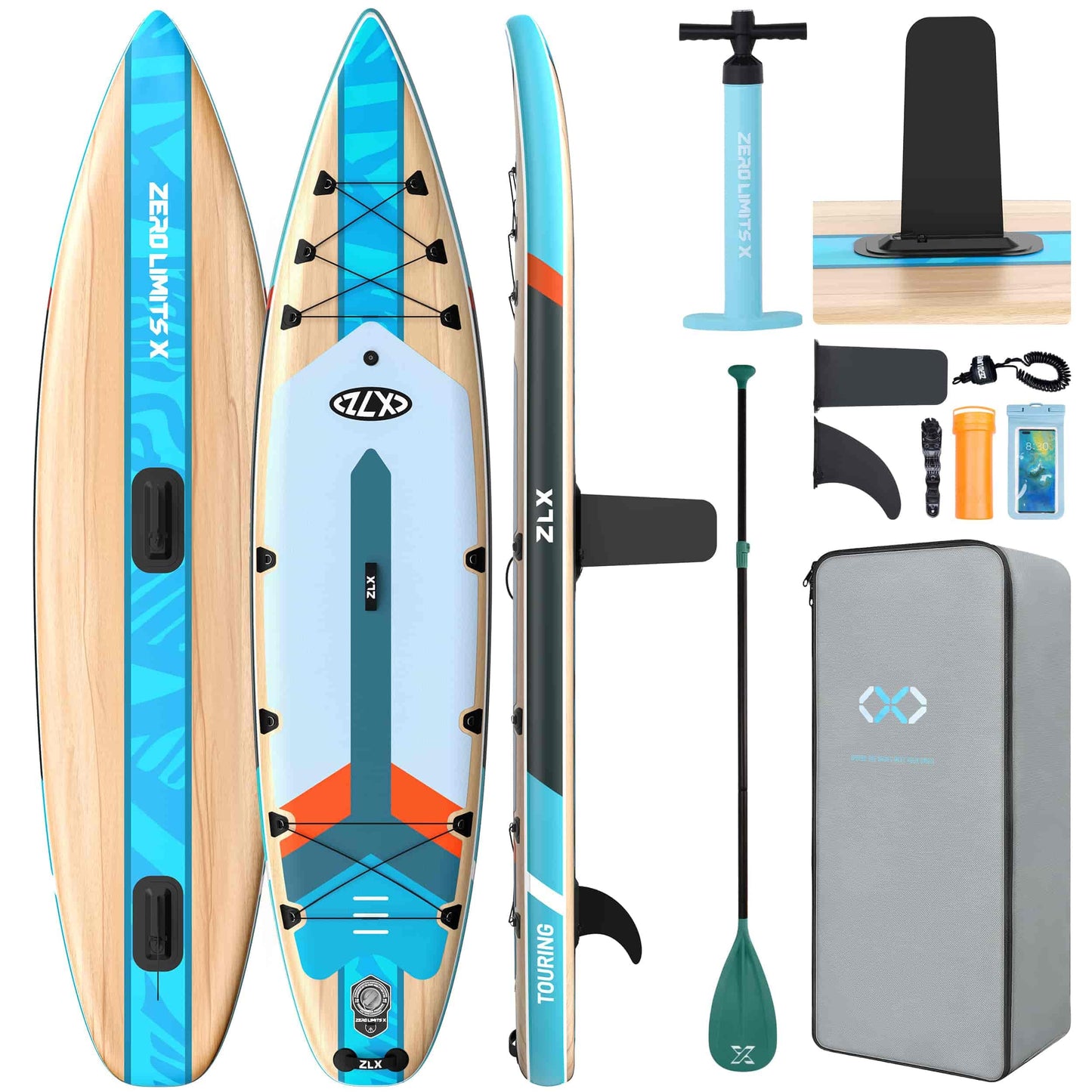 ZLX 11'6" Extra Wide Inflatable Paddle Board, Touring Stand Up Paddleboard, Fast-Tracking SUP for Long-Distance, Stable Center Fin, Portable Backpack & Accessories for Adults, 500lb/3 People/Family