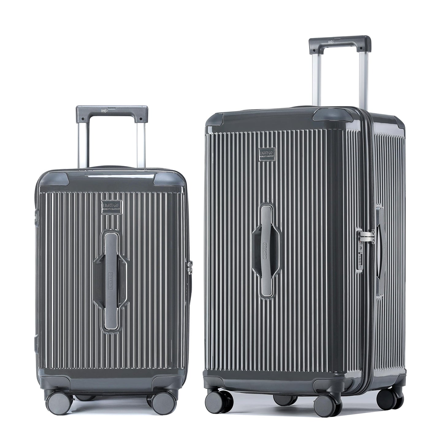 LIGHTGO 2 Piece Set Ultra-Lightweight PC+ABS Suitcase with TSA Lock & Quiet 360°Wheels, 20/26/30 Inch Expandable Luggage, Smart Organizer with Magical Divider & Waterproof Zone(Carbon Grey)