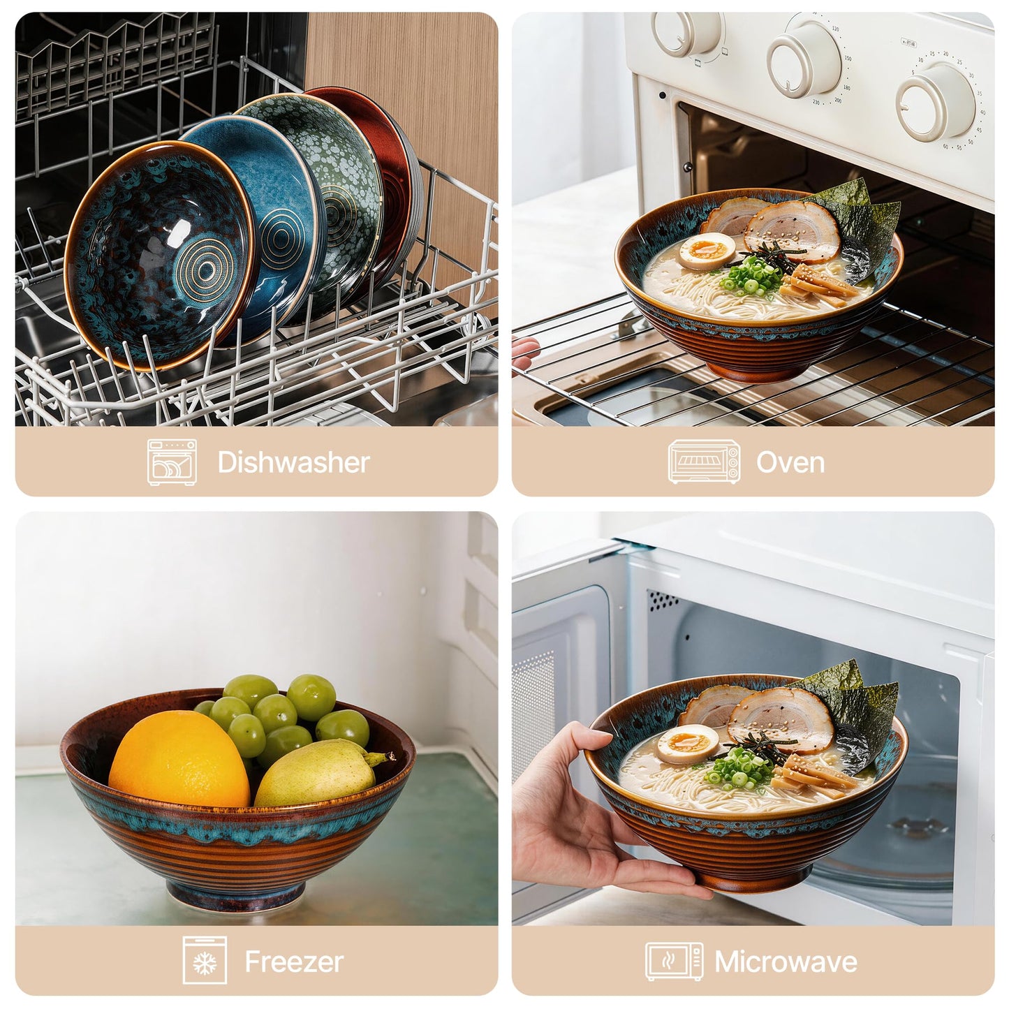 ArtifexCeram 8 Inch Ceramic Ramen Bowl Set of 2, 40oz Japanese Bowls with Spoons & Chopsticks,Durable,Microwave & Dishwasher Safe,Perfect for Ramen,Pho,Salad,Soup,Noodles，Mixing bowls（Verdigris Green）
