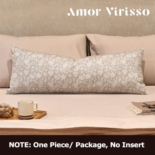 Amor Virisso Floral Throw Pillow Covers 14x36 Couch Pillows for Living Room Decorative Accent Pillow Covers Block Print Farmhouse Neutral Pillow Covers Sofa Pillows 1PC, Cream Oatmeal