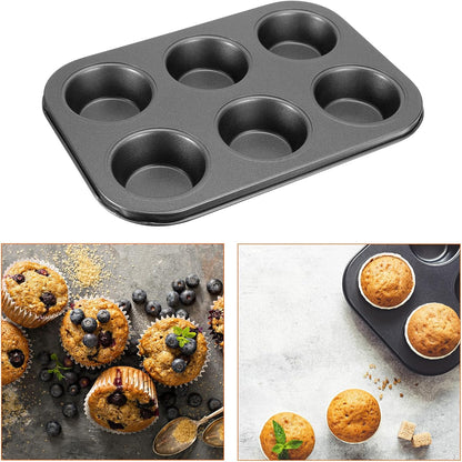 uxcell 6-Cup Non-Stick Cupcake Pan, Round Muffins Baking Pan, Carbon Steel Cake Molds for Baking, Grey