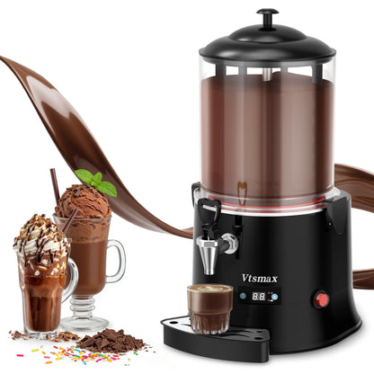 Vtsmax 10L/2.6Gal Hot Chocolate Machine, Commercial Hot Drink Dispenser, 86–194°F Temperature Control Beverage Warmer with Stainless Steel Spout, Removable PC Bowl for Cocoa, Milk, Coffee, Black