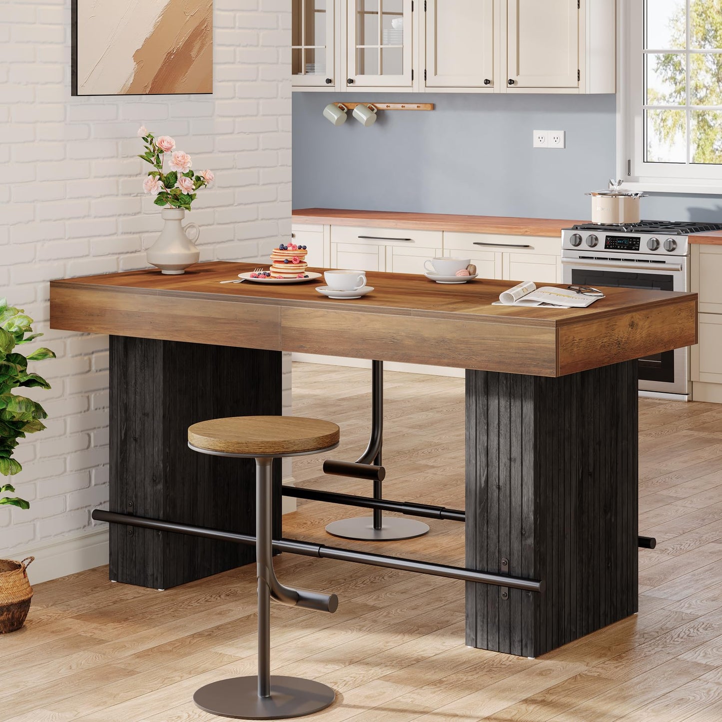 Tribesigns 62.2-Inch Dining Table for 4-6, Counter Height Dining Room Table with Footrest, High Top Kitchen Bar Table for Living Room, Kitchen, Pub