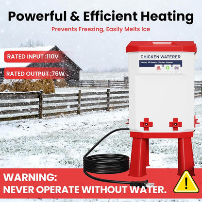 3.2 4 110V Quails,12L (1 Gallon Heated Chicken Waterer with Nipple Drinkers - Adjustable Height, BPA-Free