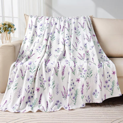 Bestraily Purple Lavender Floral Throw Blanket Flower Botanical Throw Blankets Ultra Soft Cozy Flannel Throw Blanket Lightweight Fleece Fuzzy Plush Throw Blankets for Bed Chair Couch 60" X 80"