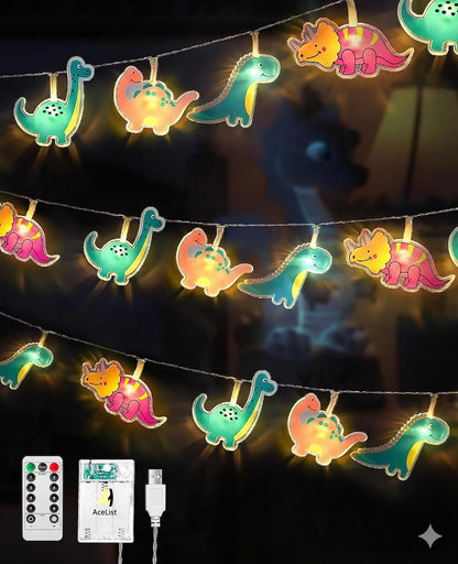 20 AceList LED Dinosaur String Lights for Kids, Dinosaur Decor with Remote Control & USB Power for Toddler, Parties
