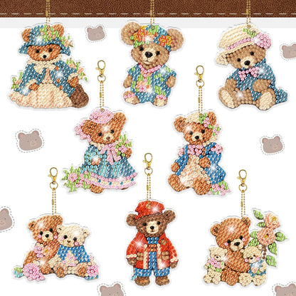 YUE ZHE 8 PCS Diamond Painting Keychains Double Sided Bear Diamond Art Kits for Adults DIY 5D Painting Keychains Ornaments for Adults Beginners DIY Crafts Decor