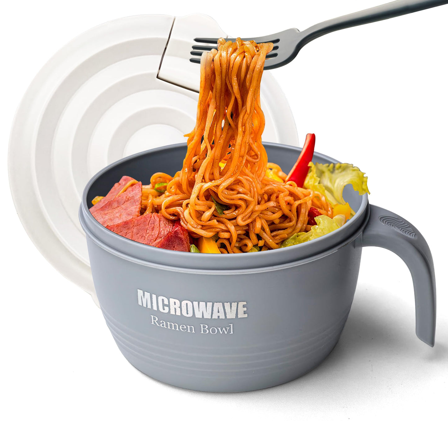 Layron Ramen Cooker Bowl - 45 oz Microwaveable Noodle Bowl Ramen in few Minutes- BPA Free and Dishwasher Safe Set with Chopsticks Perfect for Dorm, Small Kitchen, or Officee (grey)