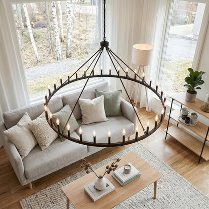YLCHYTDZSW 60" Black Wagon Wheel Chandelier 36 Light Large Farmhouse Chandeliers for High Ceiling Hanging Modern Round Pendant Lighting Fixture for Living Room Foyer Entryway Dining Room Kitchen