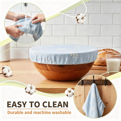 Lospara Reusable Bowl Covers for Bread Proofing (Set of 4) - Breathable Natural Cotton Sourdough Accessories - Elastic Durable Fabric Food Lids for Baking Supplies (Dusty Blue)