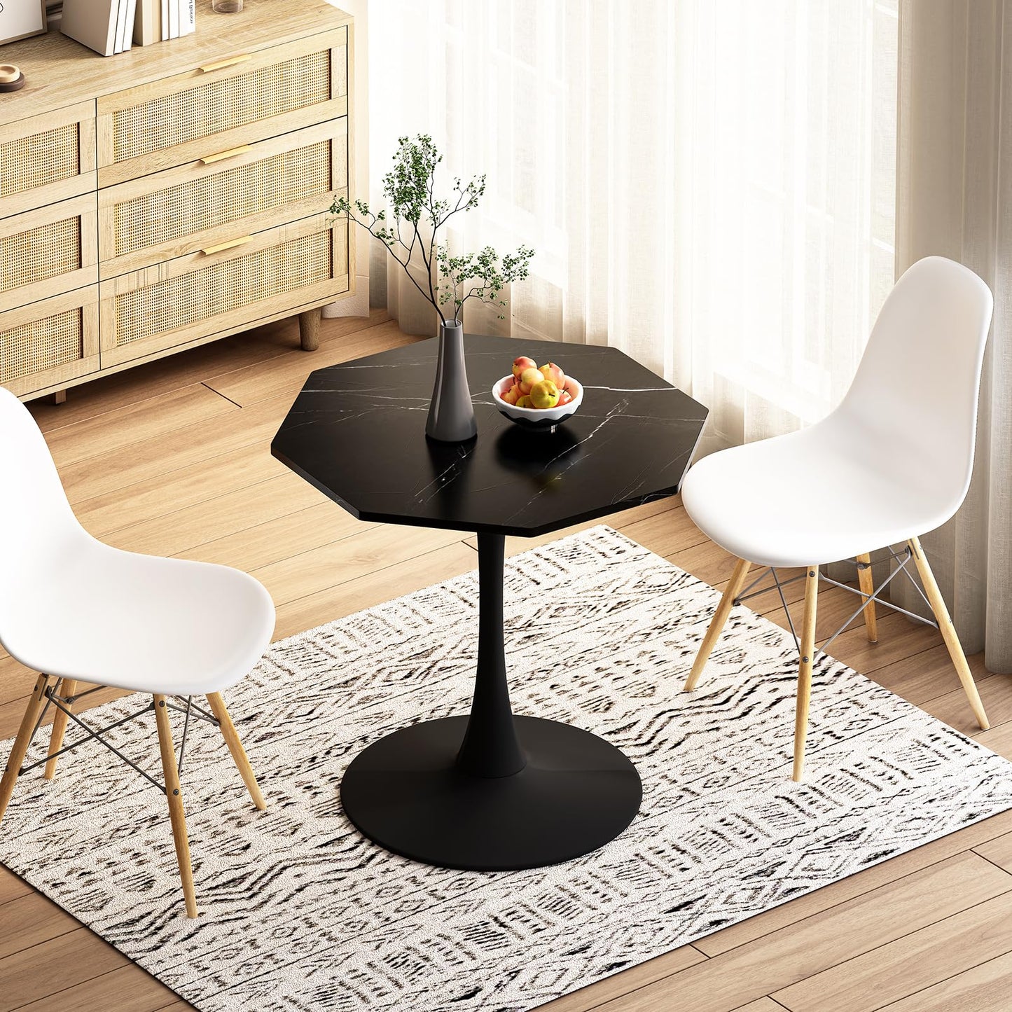 SPOFLYINN 31.50" Modern Octagonal Coffee Table with Printed White Marble Table Top Metal Base for Dining Room Kitchen Living Room Marble